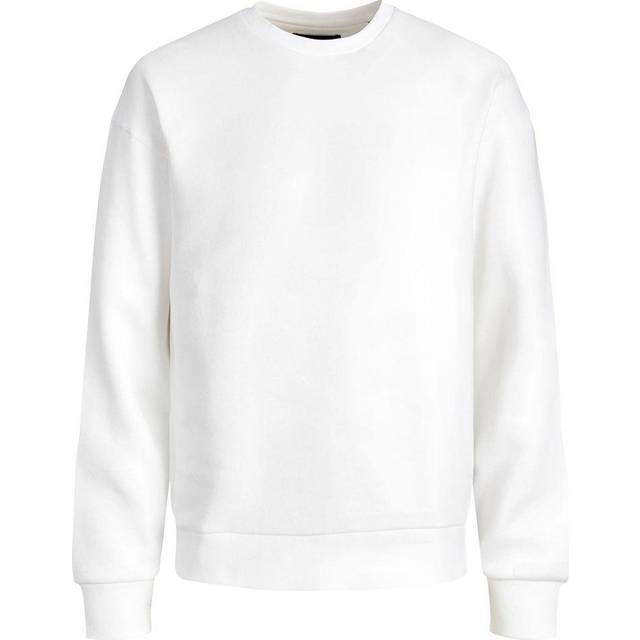 JACK & JONES Sweatshirt för män, enfärgad sweatshirt, Vit, XXL