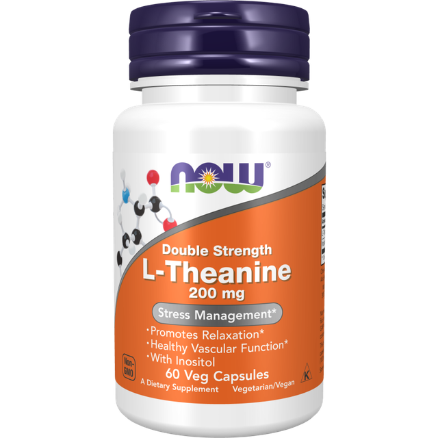 NOW Foods  L-Theanine  Double Strength  200 mg  60 Veg Capsules