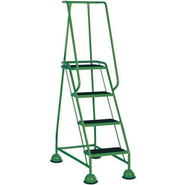4 Tread Glide-Along Mobile Steps - Green Frame and Full Handrail