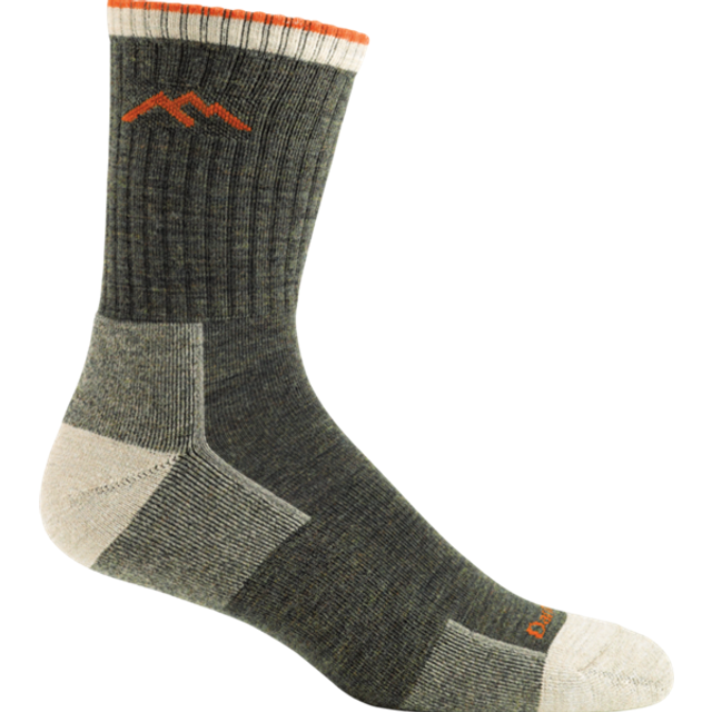Darn Tough Hiker Micro Crew Midweight Cushion Hiking Socks,M Olive - Green/White/Orange - UK 7.5-9