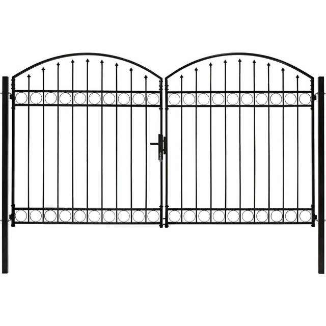 vidaXL Fence Gate Double Door with Arched Top Steel 300x200 cm Black