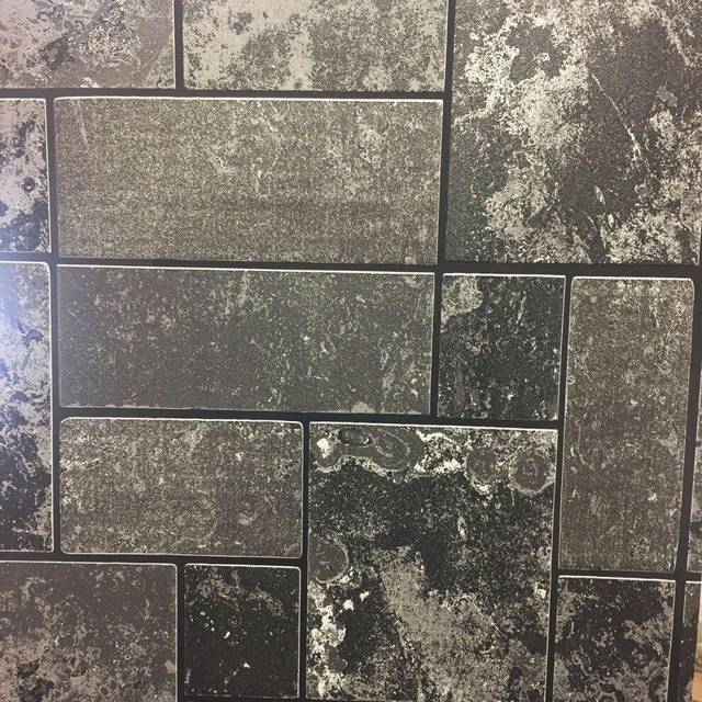 A.s.creations - Black Glitter Brick Slate Stone Wallpaper Tile Kitchen & Bathroom Textured Vinyl
