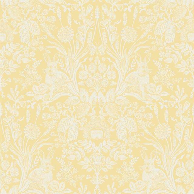Animal Print Floral Wallpaper Flowers Hedgehogs Rabbits Butterflies Yellow
