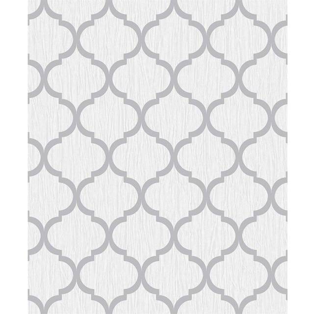 Debona Geo Wallpaper Metallic Smooth Textured Apex Triangles Trellis Diamonds - White