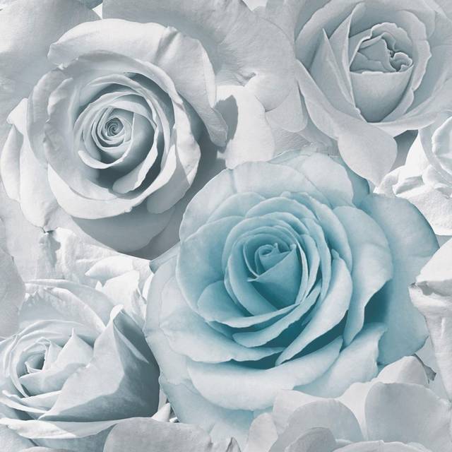 Muriva Madison Rose Floral Blue Wallpaper Grey Silver Flowers Petals Bloom