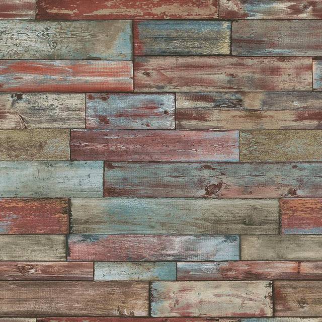NEW LUXURY ERISMANN WOOD PANEL PAINTED EFFECT TEXTURED WALLPAPER (RED BLUE 7319-06)