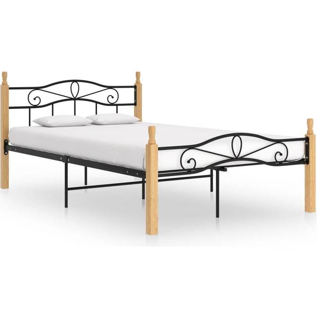 vidaXL Bed Frame without Mattress Black Metal&Solid Oak Wood 120x200 cm