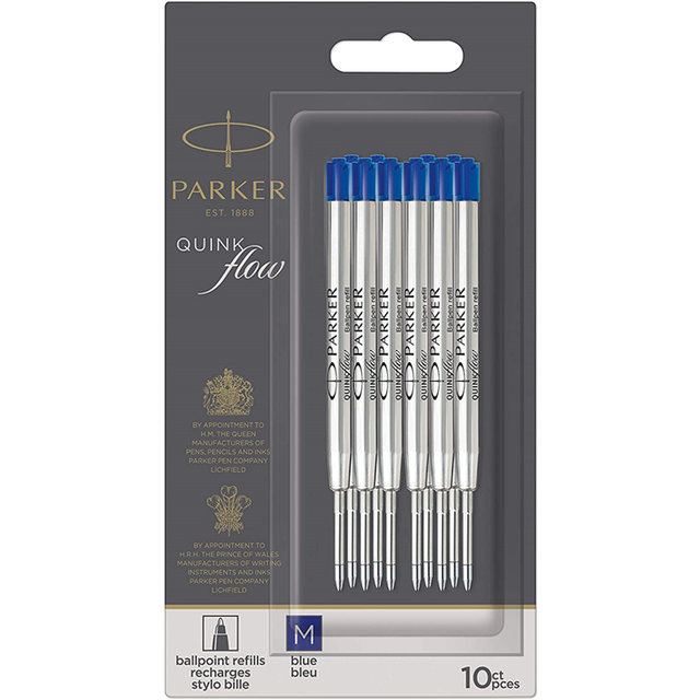 Parker QUINKflow Ballpoint Pen Ink Refills | Medium Tip | Blue | 10 Count