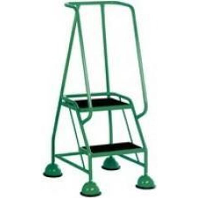 2 Tread Glide-Along Mobile Steps with Handrail - Green Frame
