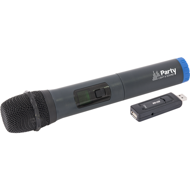 Party Light & Sound - WM-USB - UHF-mikrofonsystem via USB med 1 mottagare (USB), 1 jackadapter och 1 handhållen UHF-mikrofon med digital display - Svart