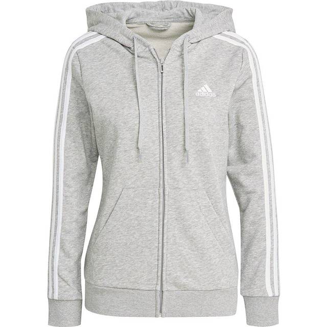 adidas Sportswear Womens Essentials French Terry 3-Stripes Full-Zip Hoodie - Light Grey Cotton - Size X-Small