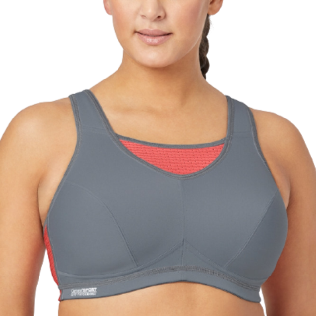 Full Figure Plus Size No-Bounce Camisole Elite Sports Bra Wirefree #1067 Gray/Coral