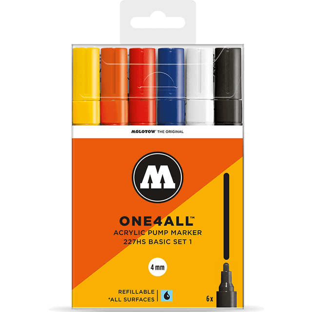Molotow ONE4ALL Acrylic Pump Marker Basic Set 1 Round Nib 4mm Set of 6
