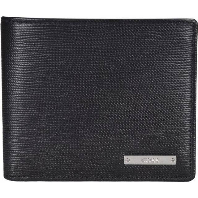 BOSS Men's Black Leather Logo Plate Wallet