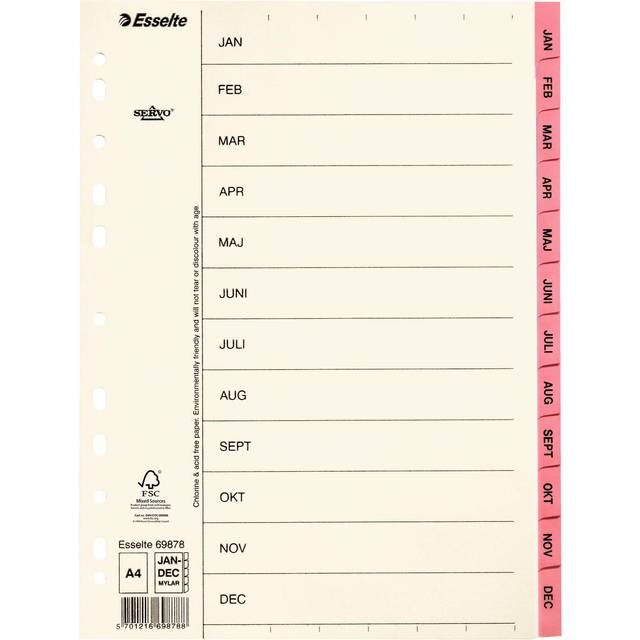 Pärmregister Esselte A4 Jan-Dec Rosa