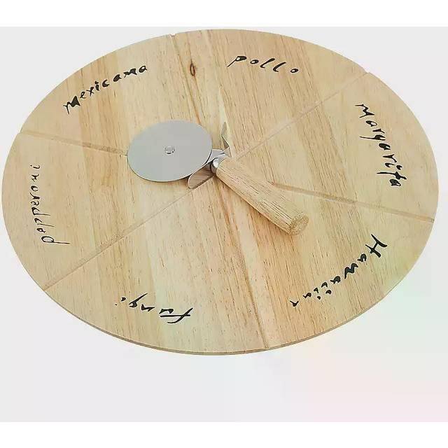 Rubberwood Pizza Cutting Board With Pizza Cutter