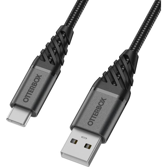 OtterBox Premium förstärkt och flätad USB-A till USB-C kabel, laddkabel för Smartphone och Tablet, Ultra-tålig, böj- och flextestad, 2M, Svart