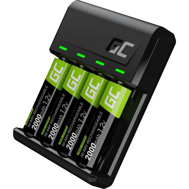 Green Cell VitalCharger batteriladdare 4 x AA 2 000 mAh för NI-MH AA AAA R6 R03 Mignonbatteri. Med Micro USB USB-C. 4-kanals laddningssystem – laddar från 1 till 4 AA eller AAA, LED-signalering