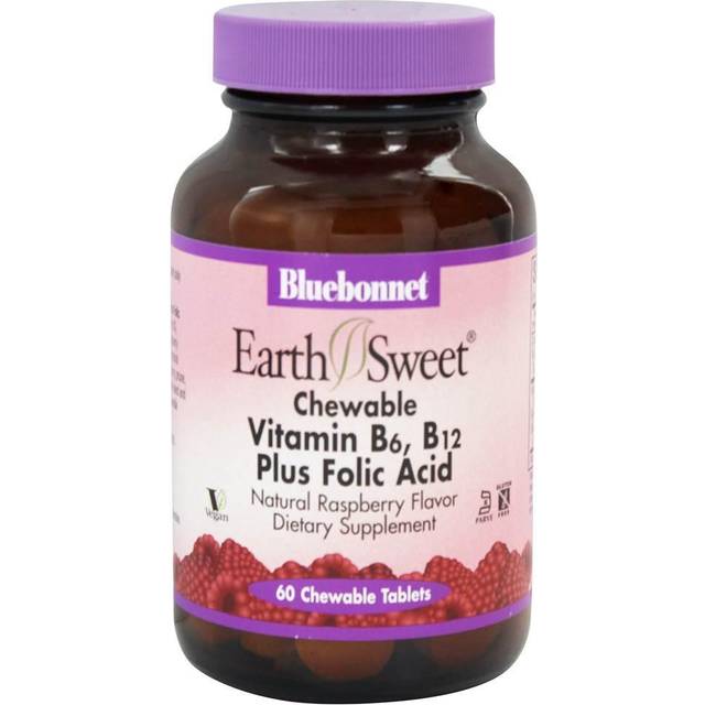 Bluebonnet Nutrition, Earth Sweet® Chewables, Vitamins B6, B12 and Folic Acid, Raspberry Flavor, 60 Chewable Tablets