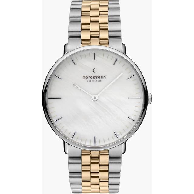 Nordgreen Minimimal Women's Dress Classy Watch - 28mm Silver Case - Mother of Pearl Dial - Silver/Rose Gold Metal Strap
