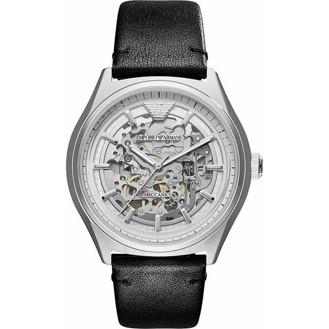 Emporio Armani AR60003 Automatic Black Leather Skeleton Men's Watch