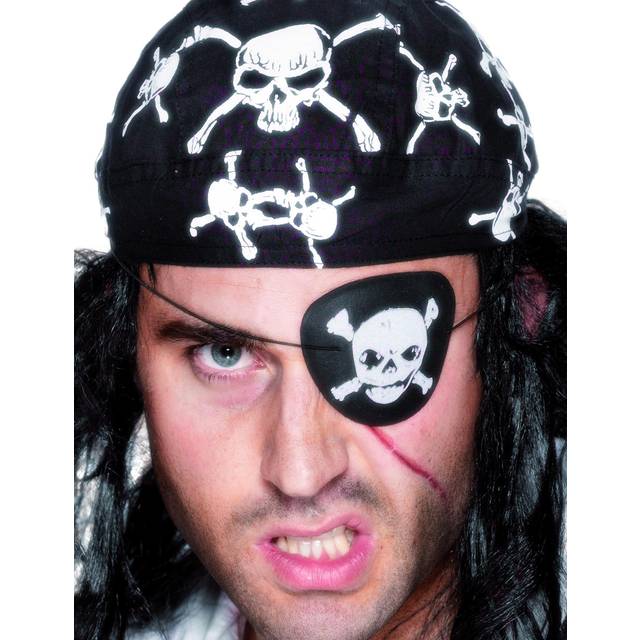 Smiffys Pirate Eyepatch With Skull & Crossbones - Black White -  pirate eyepatch fancy dress skull pirates party smiffys black accessory costume