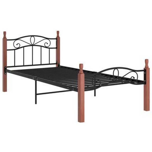 vidaXL Bed Frame without Mattress Black Metal&Solid Oak Wood 100x200 cm