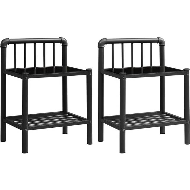 vidaXL Bedside Cabinets 2 pcs Grey and Black Metal and Glass