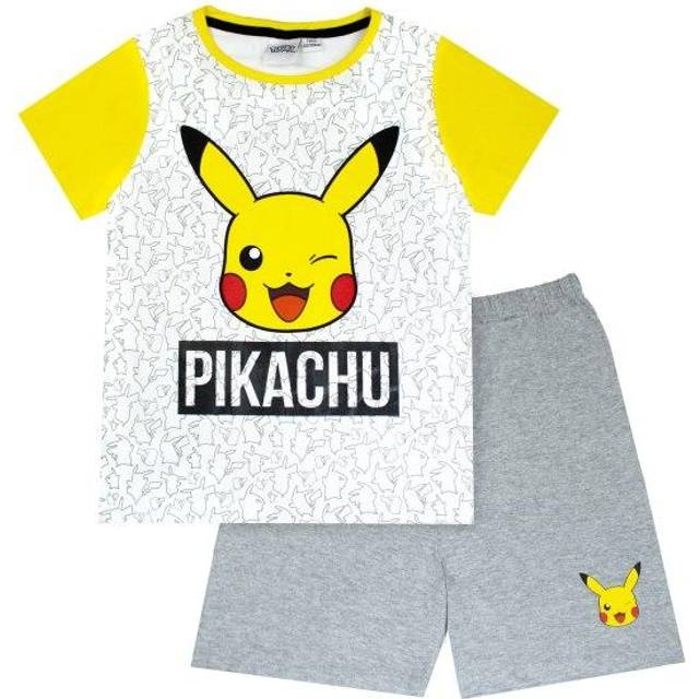 (5-6 Years) Pokemon Pikachu Face Grey Yellow Boy's Kids Short Pyjamas Nightwear Set