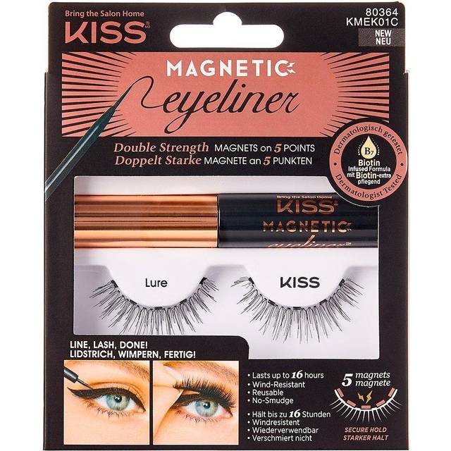 Kiss Magnetischer Eyeliner & Lash Kit, 1 Paar Synthetische Falsche Wimpern mit 5 Doppelt Starken Magneten und Wischfest