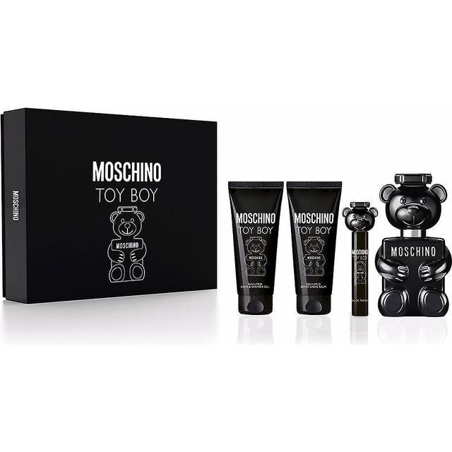 Moschino Toy Boy by Moschino for Men - 4 Pc Gift Set - 3.4 oz EDP Spray, 0.3 oz EDP Spray, 3.4 oz After Shave Balm, 3.4 oz Bath and Shower Gel