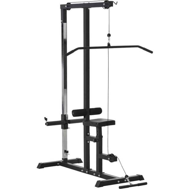 Exercise Pulley Machine Power Tower with Adjustable Seat Multiple Cable Positions for Strengthening Muscle Groups Cables - HOMCOM | TJ Hughes