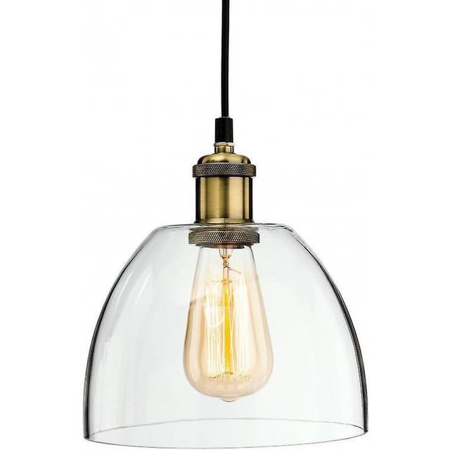 Firstlight Empire Industrial Style 19.5cm Pendant Light in Antique Brass and Clear Glass