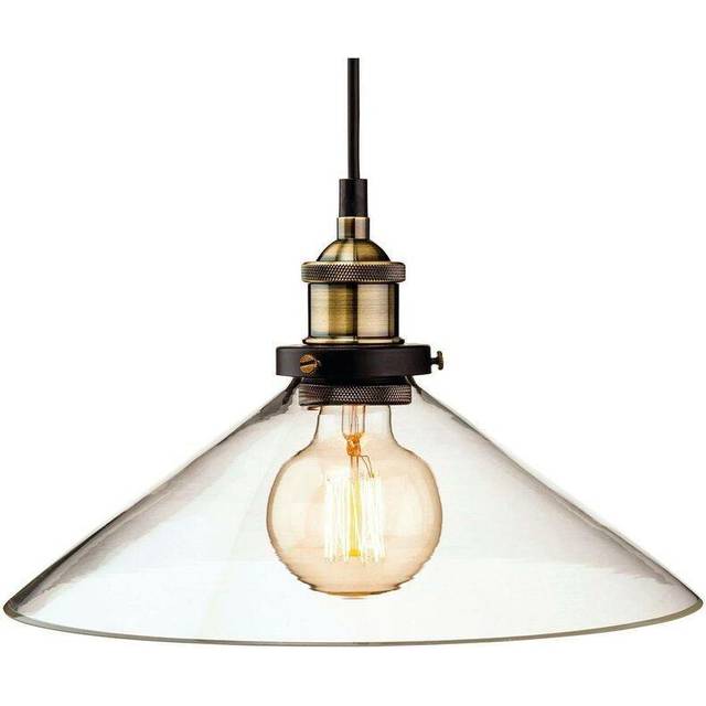 Firstlight Empire Industrial Style 31cm Pendant Light in Antique Brass and Clear Glass