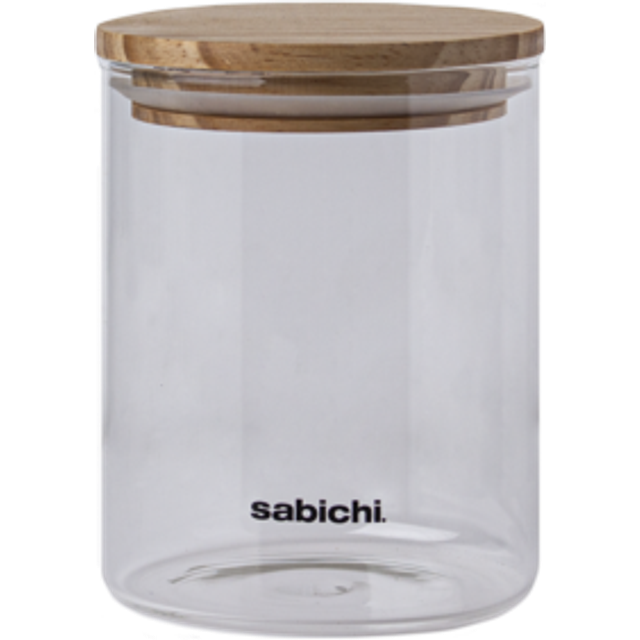Large Clear Airtight Glass Canister | 900ml Kitchen Storage Jar with Wood Lid
