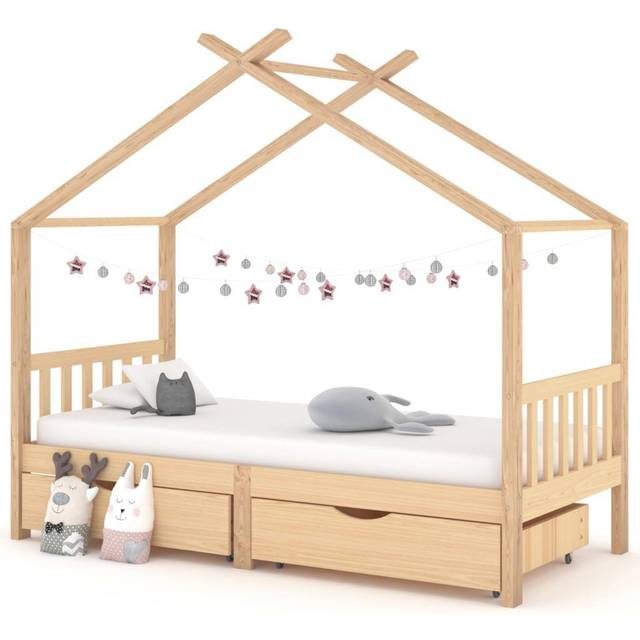 vidaXL Kids Bed Frame with Drawers Solid Pine Wood 90x200 cm - Brown