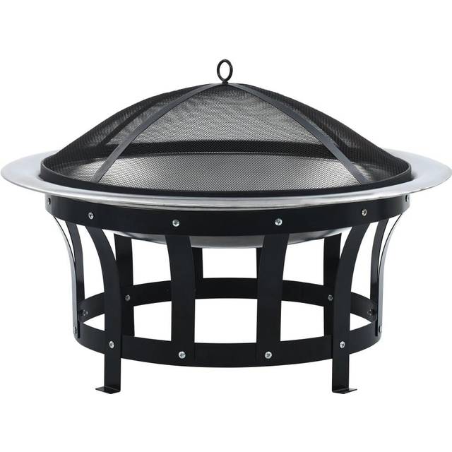vidaXL Outdoor Fire Pit with Grill Stainless Steel 76 cm - Black