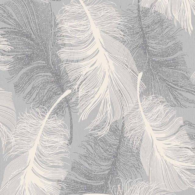 Coloroll Feathers Dappled Grey Glitter Wallpaper - One Colour