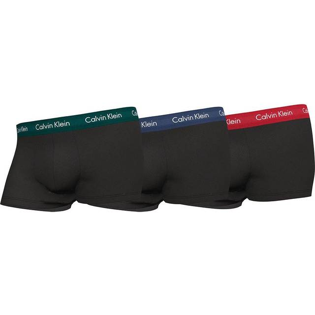 Mens 3 Pair Calvin Klein Low Rise Trunks Maya Blue / Soft Grape / Rustic Red S - Black