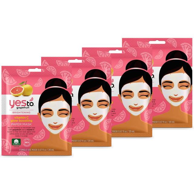 Yes To Grapefruit Vitamin C Glow Boosting Paper Mask Bundle 4 Single Use Masks