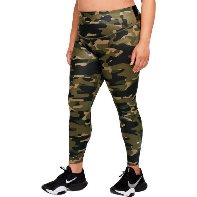 Nike Women's Dri-Fit One Mid Rise Camo Leggings (Medium Olive/White  S