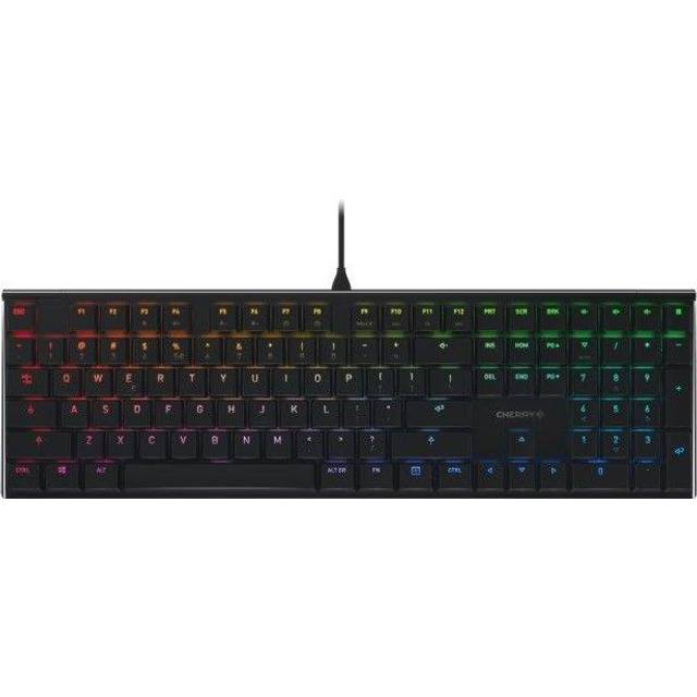 CHERRY MX 10.0N RGB, internationell layout, QWERTY-tangentbord, trådbundet tangentbord, mekaniskt speltangentbord, CHERRY MX LOW PROFILE RGB SPEED SWITCHES, svart