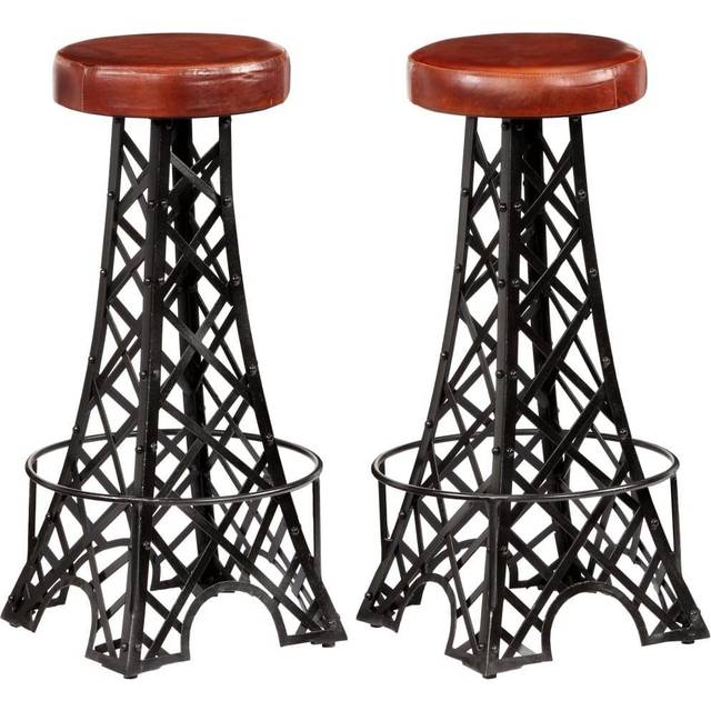 vidaXL Bar Stools 2 pcs Real Leather - Brown