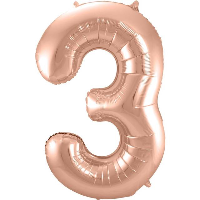 XXL Zahlenballon "3" zum 3. Geburtstag in rosègold, 86cm hoch