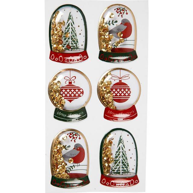 Shaker Stickers med paljetter - Fågel, gran, julkulor