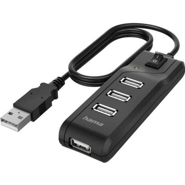 USB Hub 4 Ports with Switch (High-Speed Data Transfer, 4x USB-A for Mouse, USB Stick, etc., 1.8 m Long Cable, Multiport Adapter, USB Adapter 4-in-1