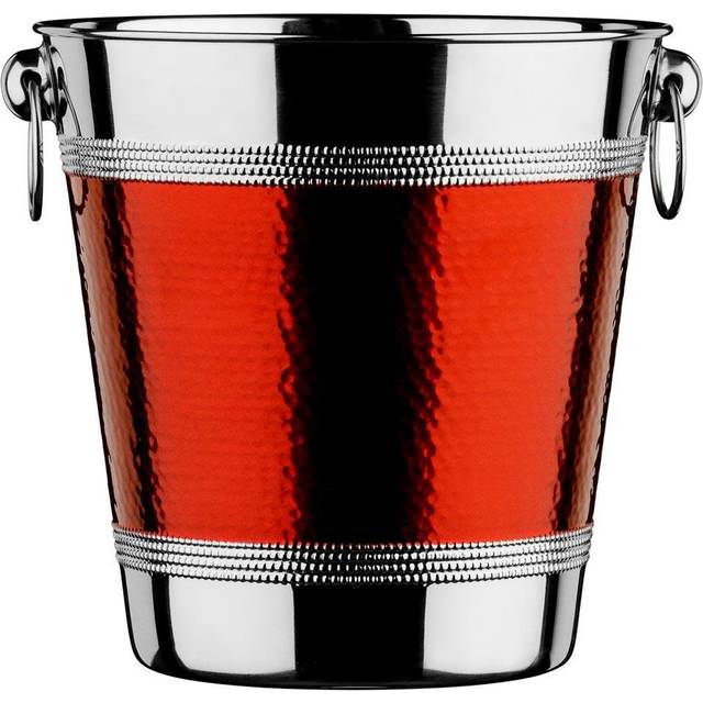 Champagne Bucket with Hammered Red Band - Stainless Steel