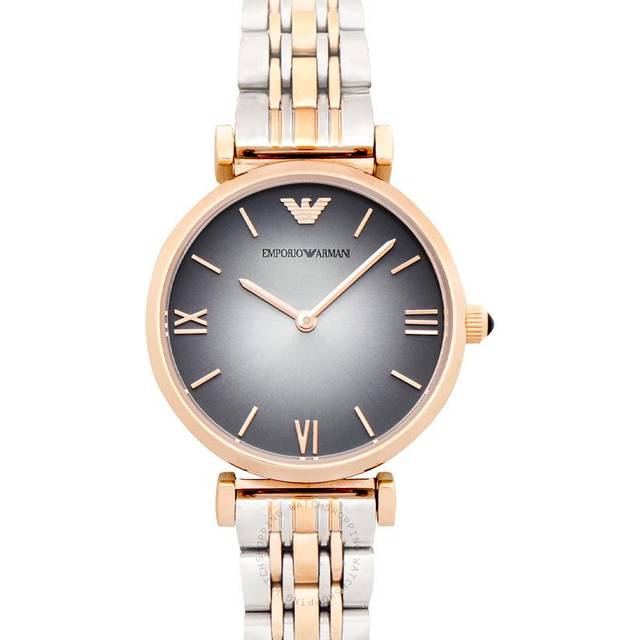 Emporio Armani Ladies Watch Gold Case Two Tone Bracelet Grey Dial AR1725
