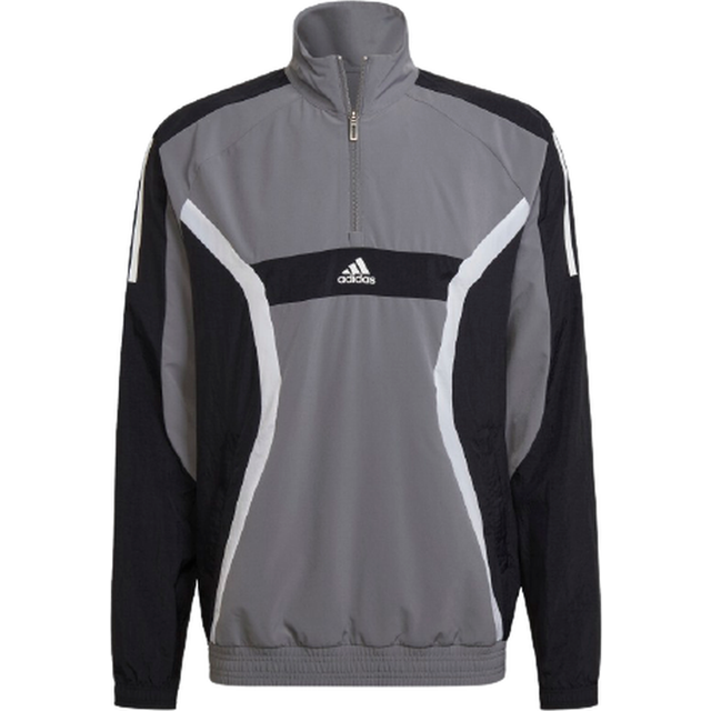 Adidas 1/4 zip training top grey black white men's sports sweatshirt moisture-wi
