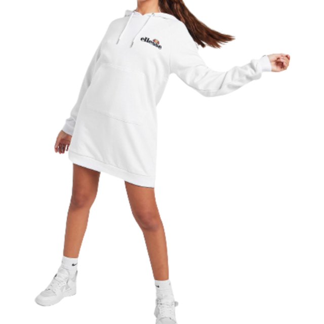 (10, White) Ellesse Womens Honey Long Pullover Sweatshirt Hooded Hoody Hoodie Dress